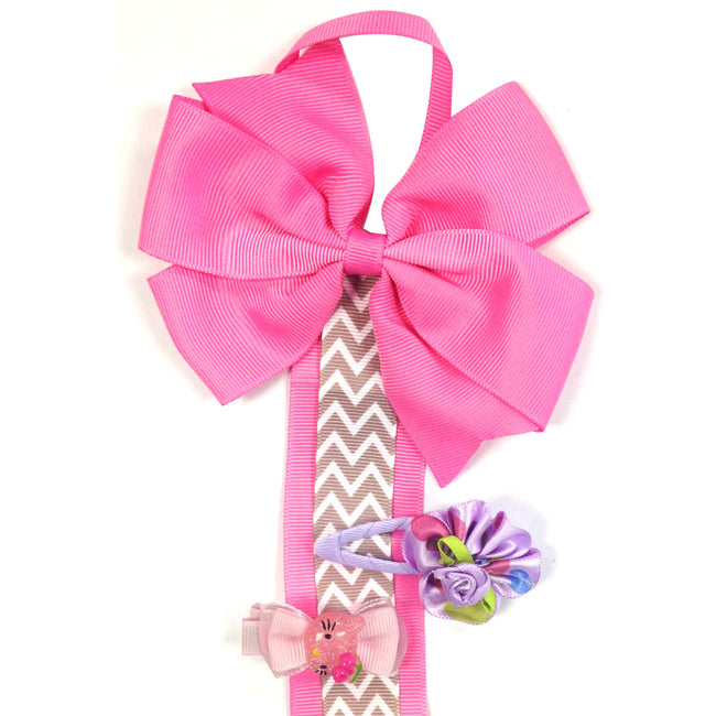 Wrapables Hair Clip and Hair Bow Holder, Hot Pink Chevron