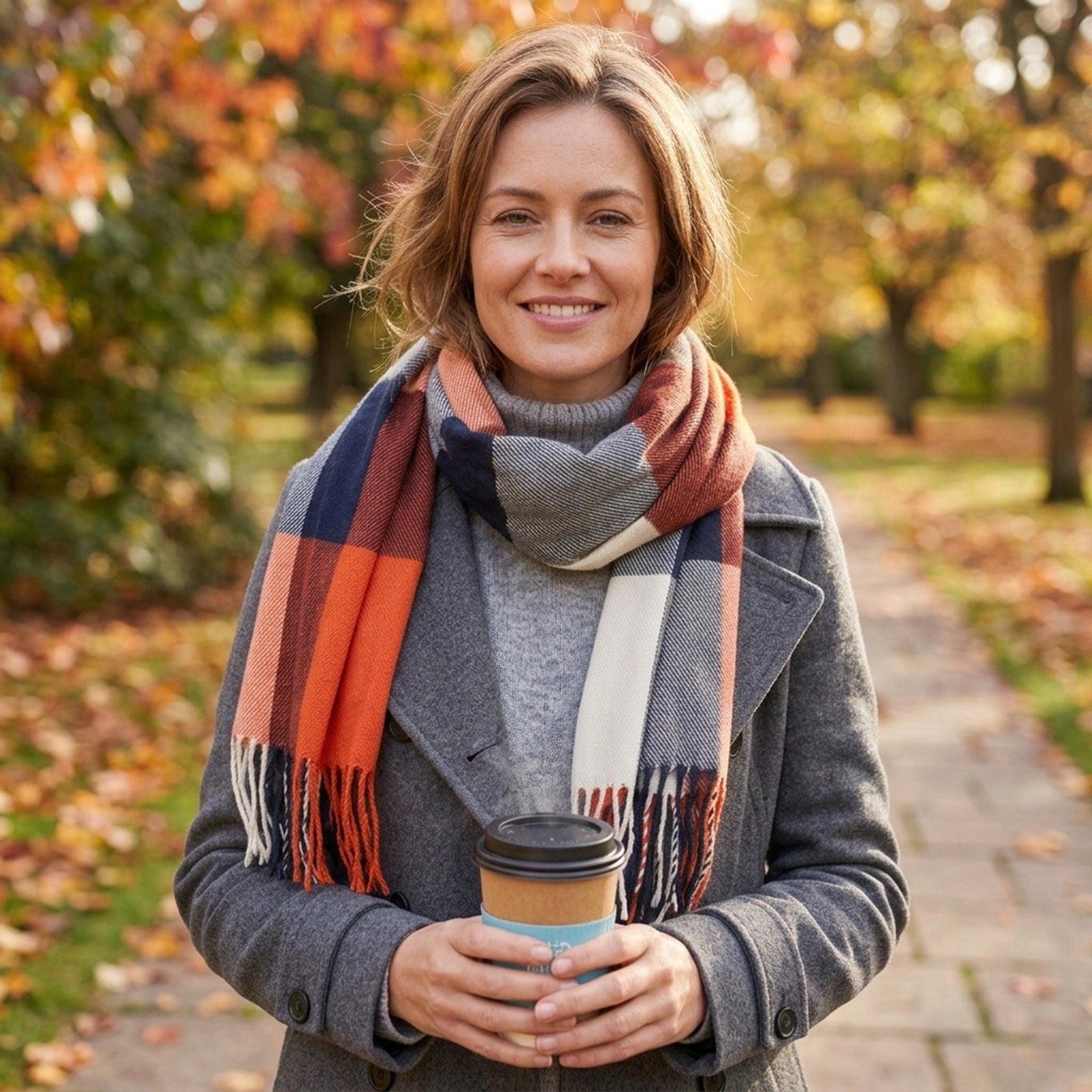 Wrapables Winter Warm Plaid Long Scarf Wrap, Orange
