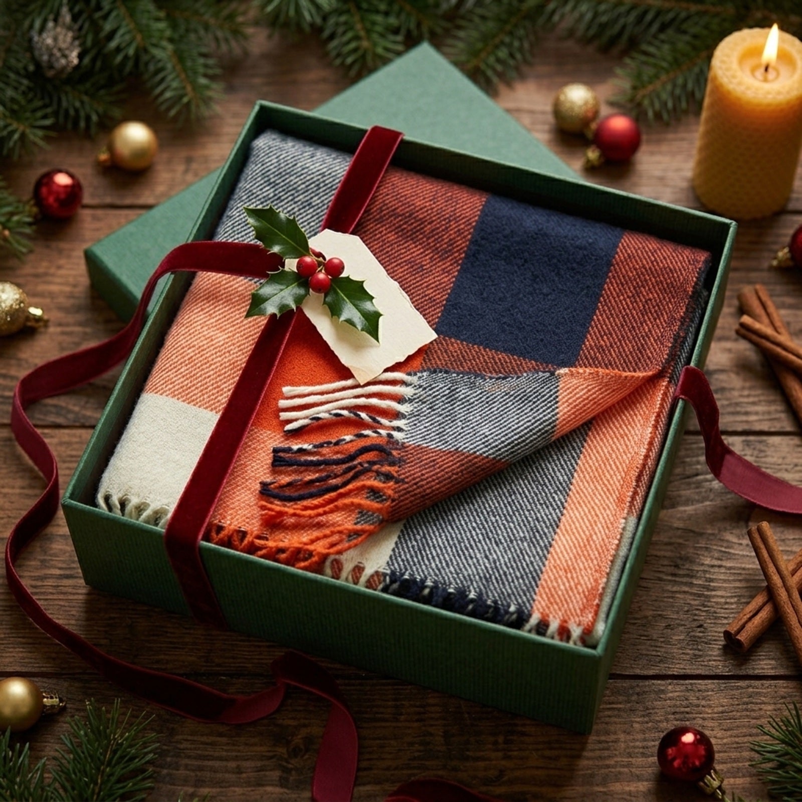 Wrapables Winter Warm Plaid Long Scarf Wrap, Orange