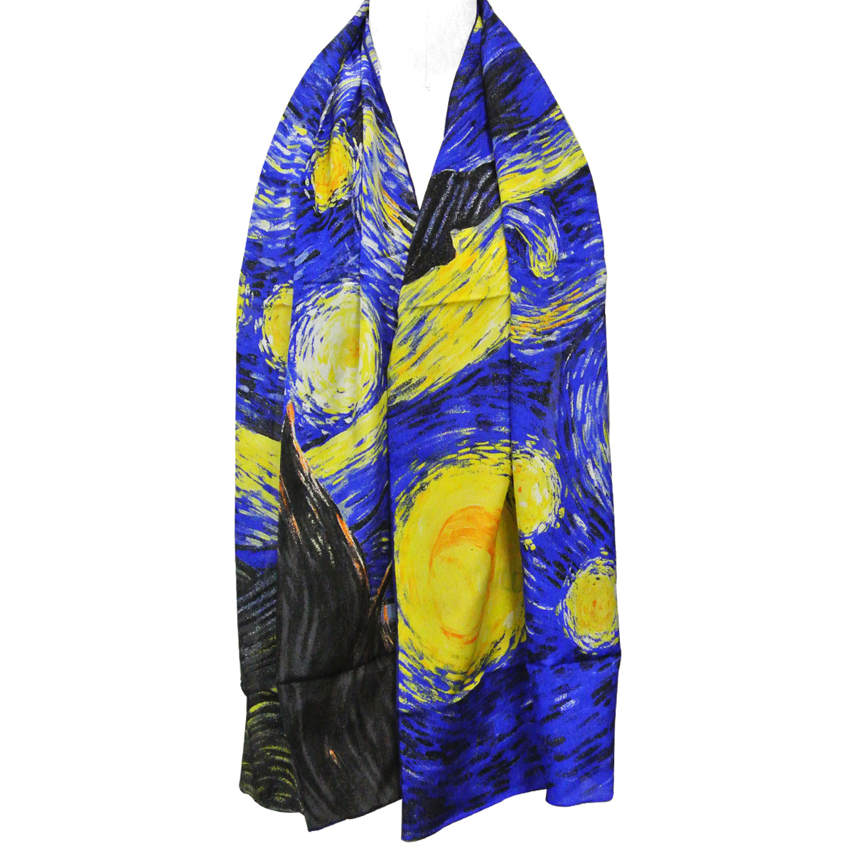 Wrapables Luxurious 100% Charmeuse Silk Long Scarf with Hand Rolled Edges, Van Gogh's Starry Night