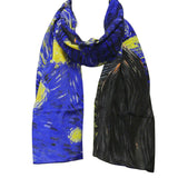 Wrapables Luxurious 100% Charmeuse Silk Long Scarf with Hand Rolled Edges, Van Gogh's Starry Night