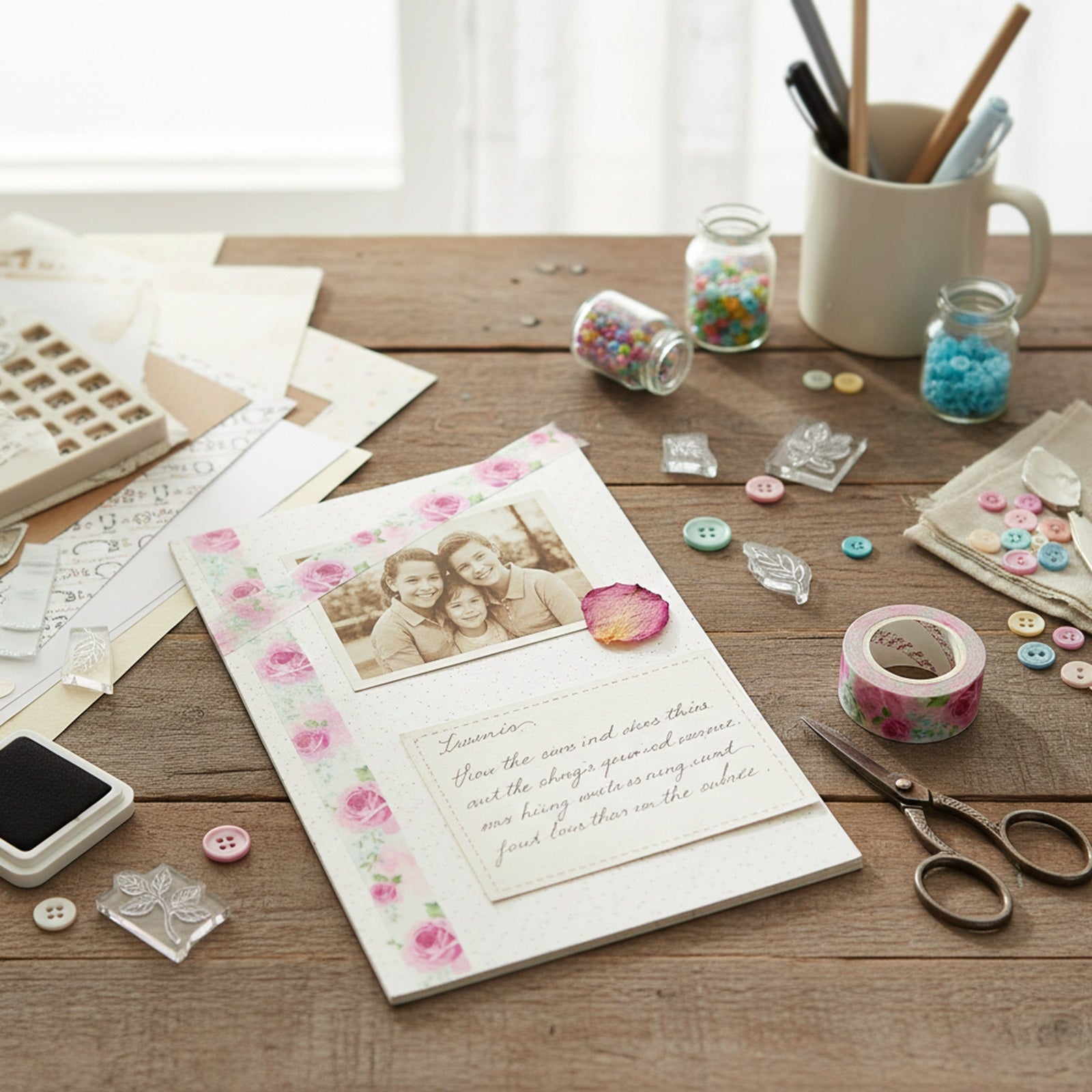 Wrapables Floral & Nature Washi Masking Tape, Sweet Rose