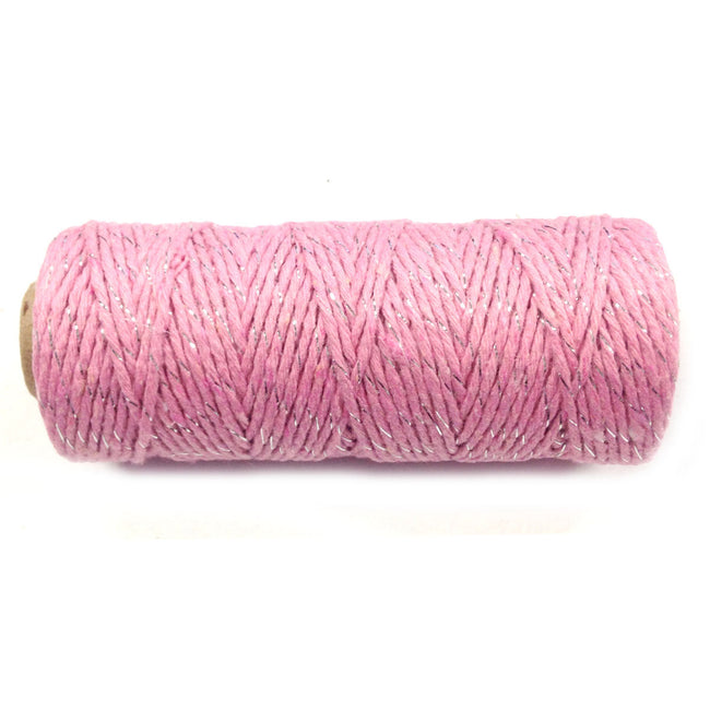 Wrapables Cotton Baker's Twine 12ply 100 Yard, Pink/Metalic Silver