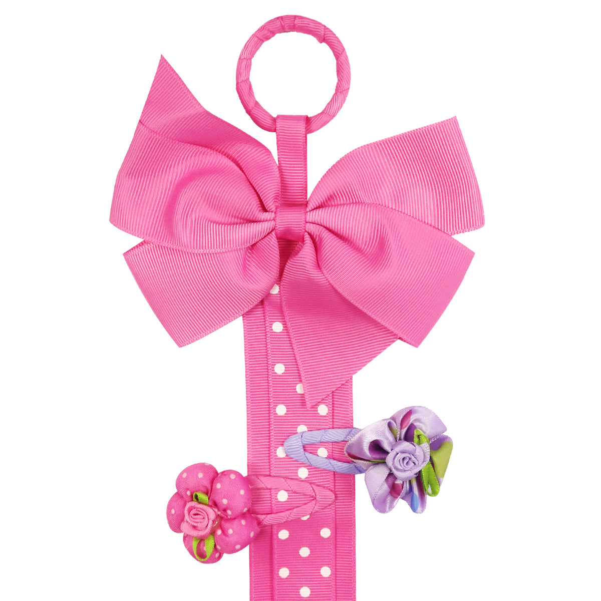 Wrapables Hair Clip and Hair Bow Holder, Hot Pink Polka Dots