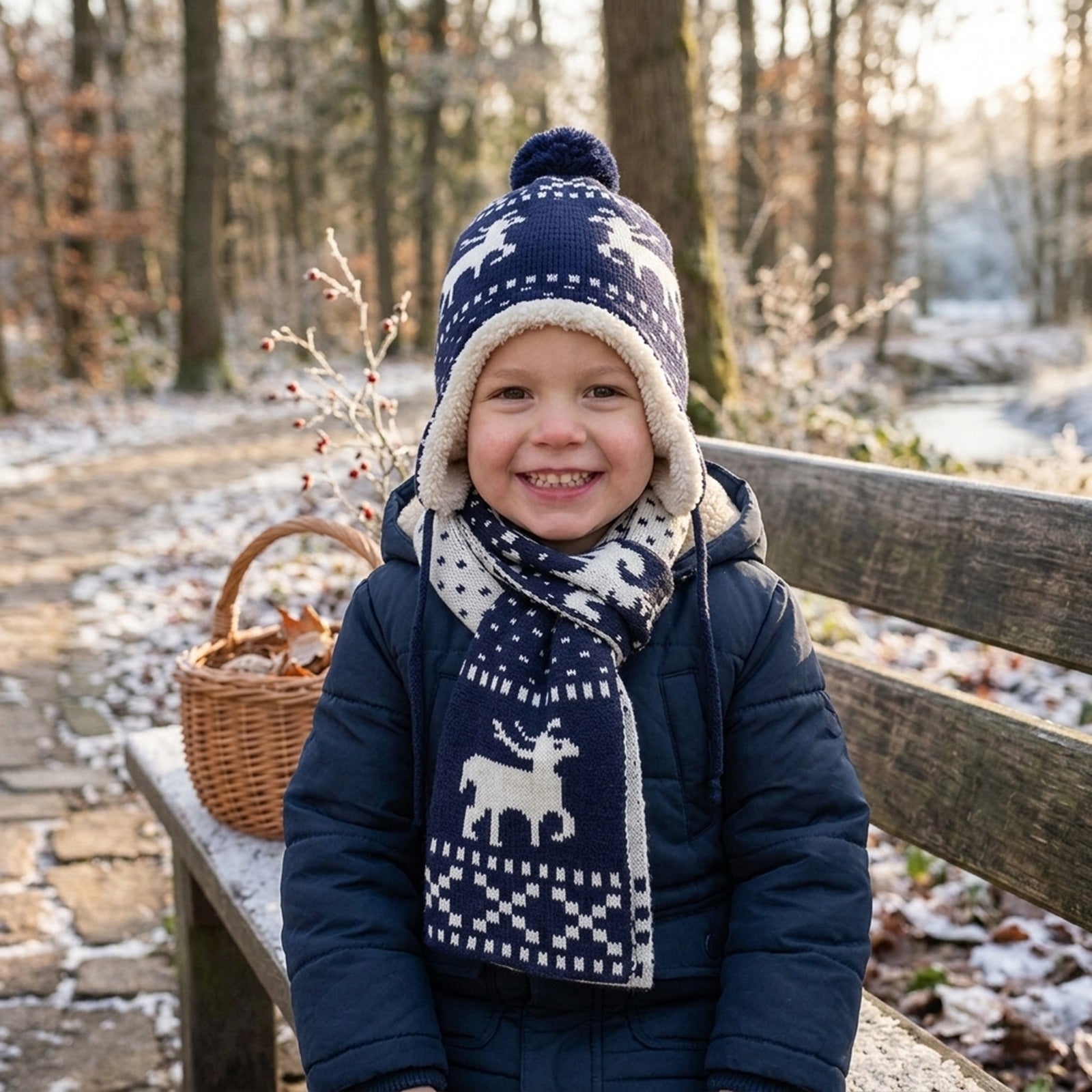 Wrapables Children??s Reindeer Hat and Scarf Set, Blue