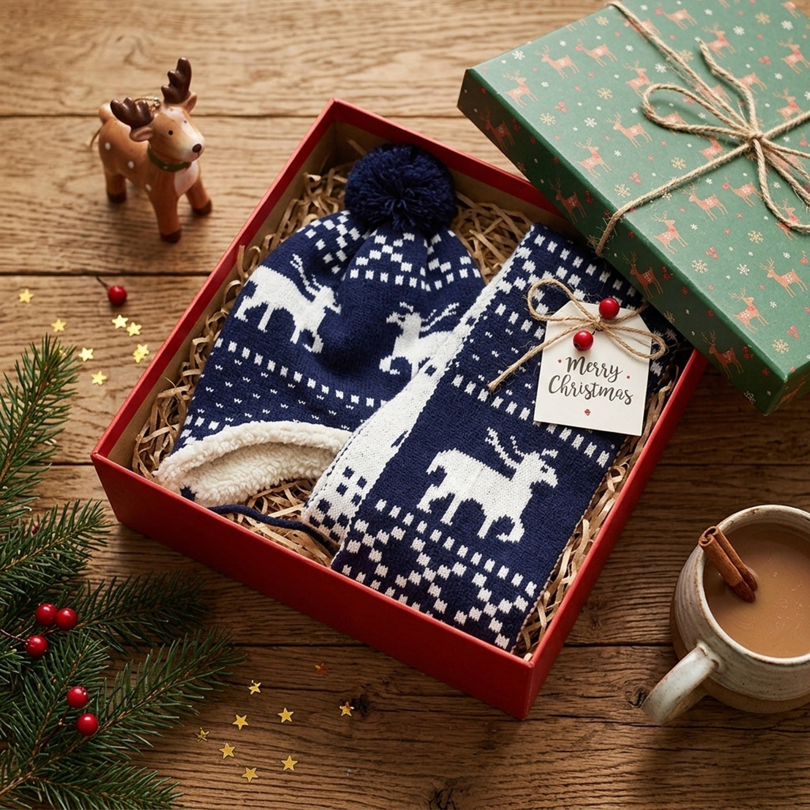 Wrapables Children??s Reindeer Hat and Scarf Set, Blue