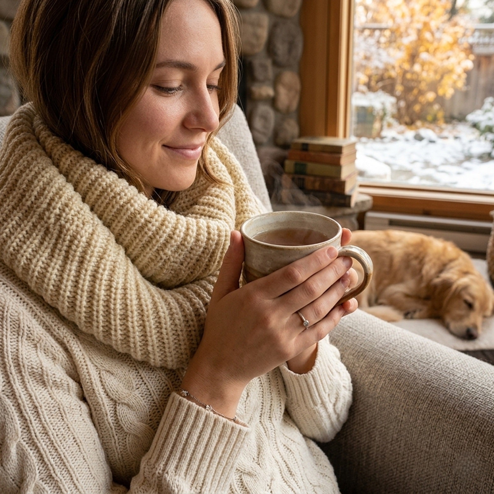 Wrapables Solid Color Warm Winter Knit Infinity Scarf, Vanilla