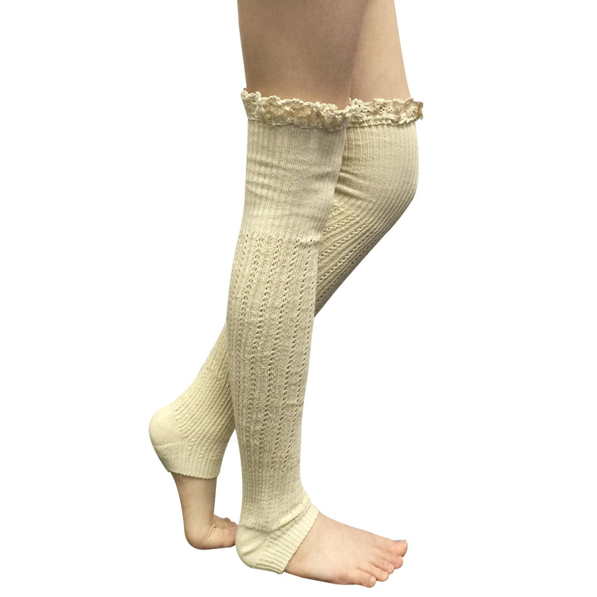 Wrapables Knitted Leg Warmers Boot Socks with Lace Trim