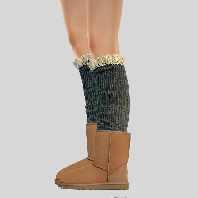 Wrapables Knitted Leg Warmers Boot Socks with Lace Trim