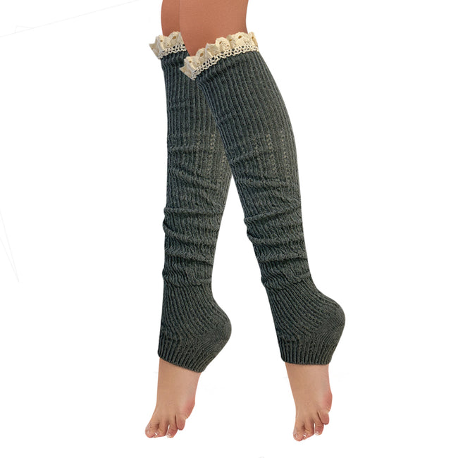 Wrapables Knitted Leg Warmers Boot Socks with Lace Trim