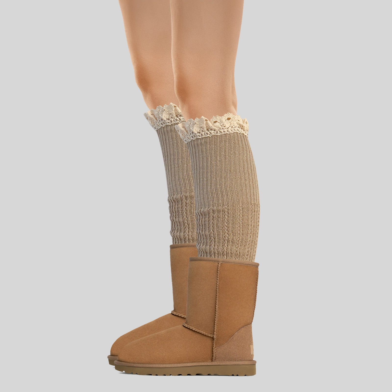 Wrapables Knitted Leg Warmers Boot Socks with Lace Trim