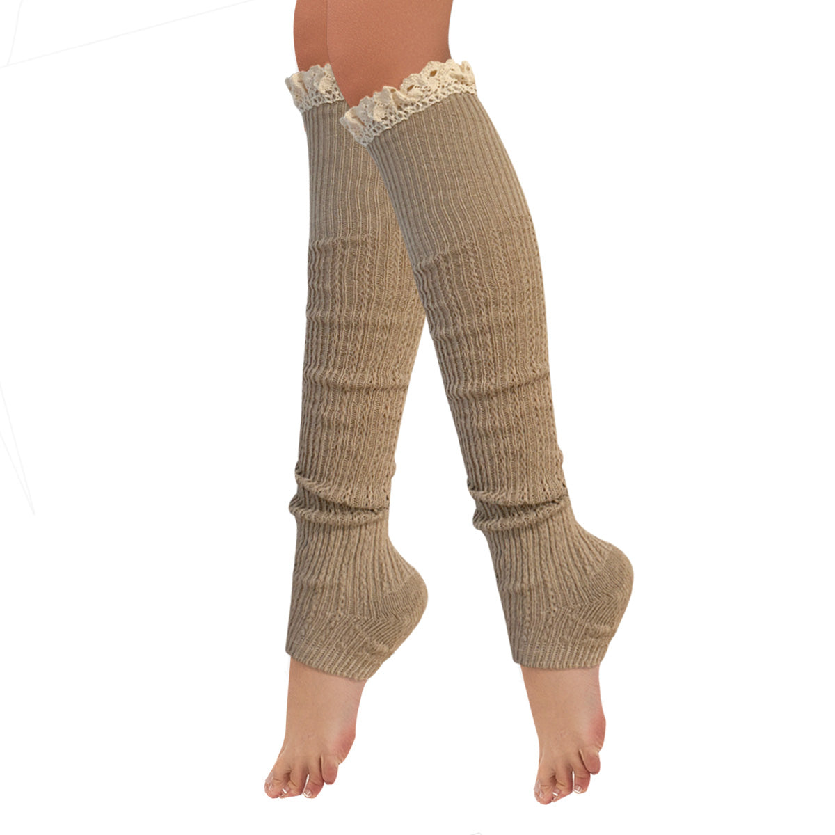 Wrapables Knitted Leg Warmers Boot Socks with Lace Trim