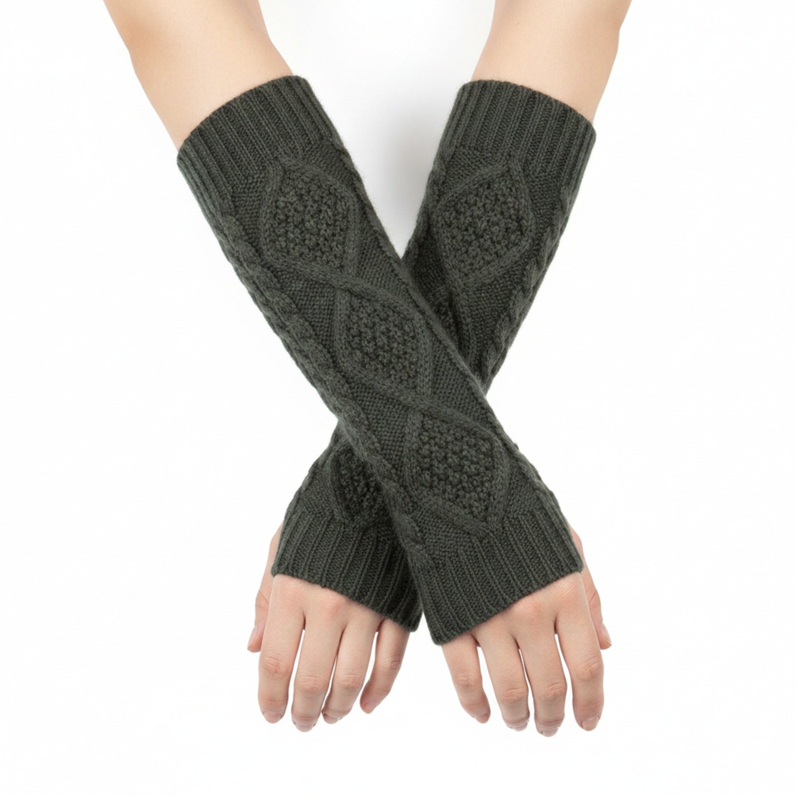 Wrapables Soft Cross-Knit Arm Warmers Fingerless Gloves