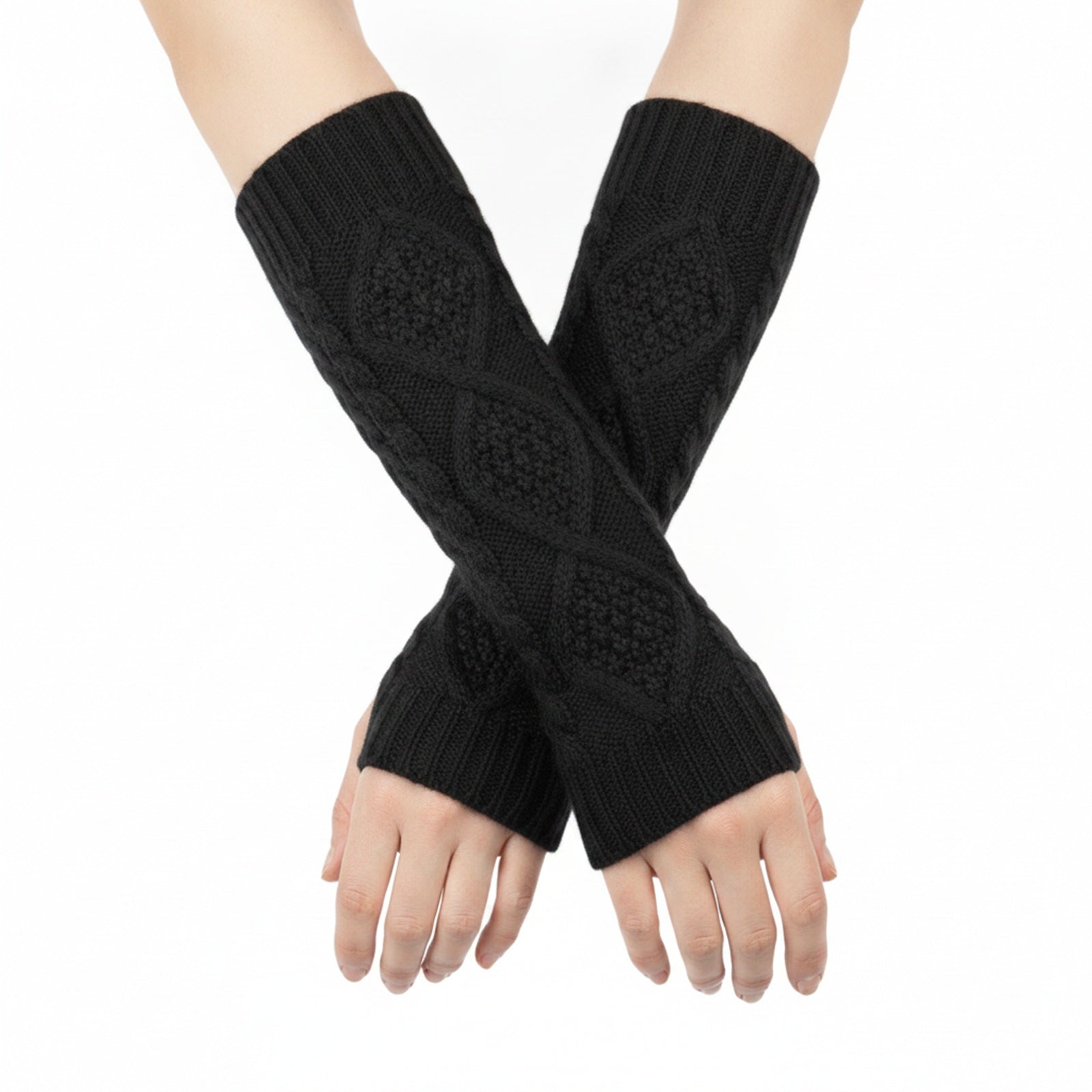 Wrapables Soft Cross-Knit Arm Warmers Fingerless Gloves