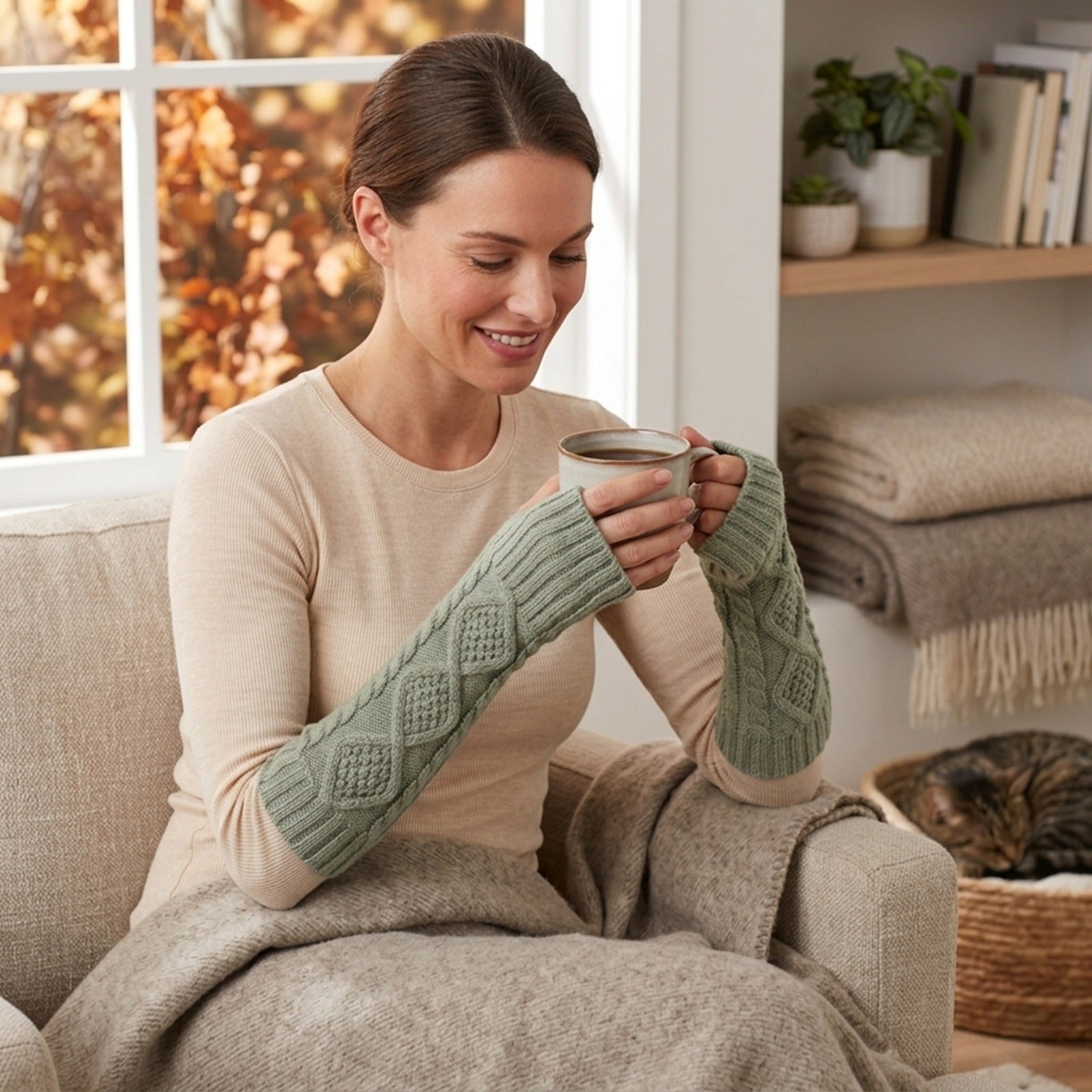 Wrapables Soft Cross-Knit Arm Warmers Fingerless Gloves