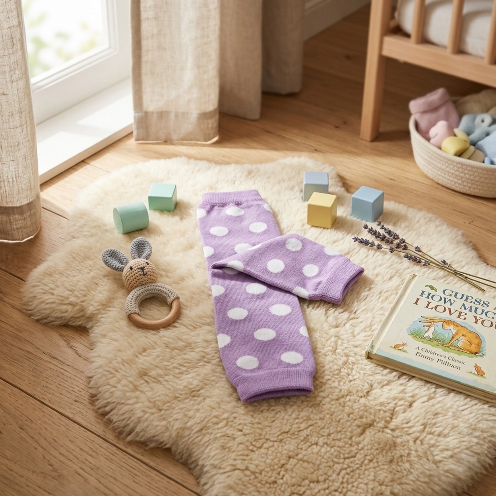 Wrapables Colorful Baby & Toddler Leg Warmers 1, Dots Lilac and White