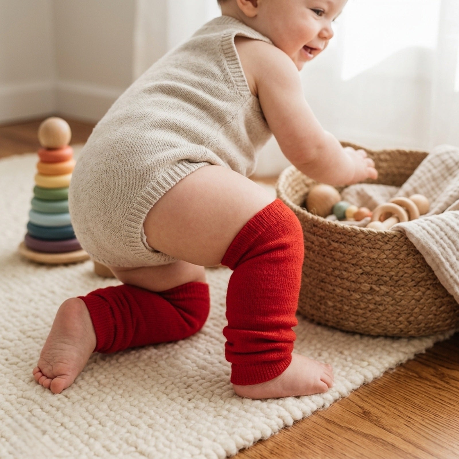 Wrapables Colorful Baby & Toddler Leg Warmers 1, Solid Red