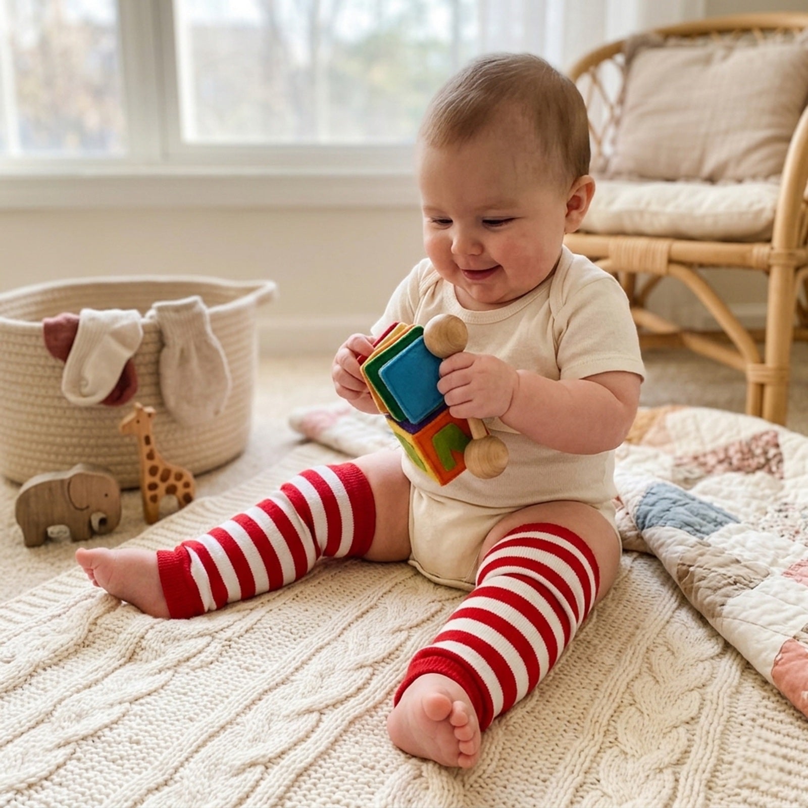 Wrapables Colorful Baby & Toddler Leg Warmers 1, Stripes Red and White