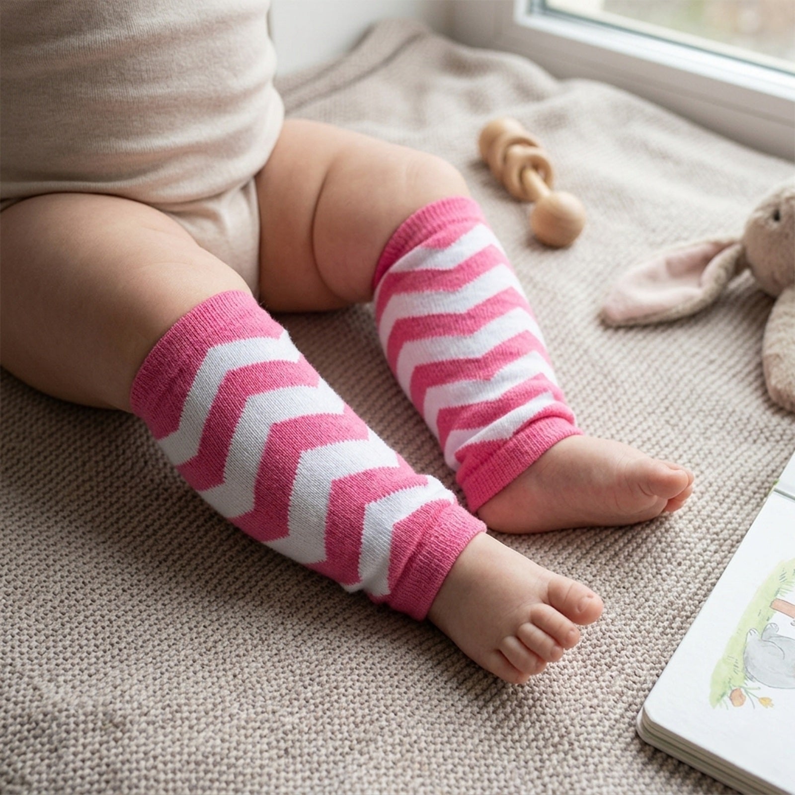 Wrapables Colorful Baby & Toddler Leg Warmers 1, Chevron Hot Pink and White