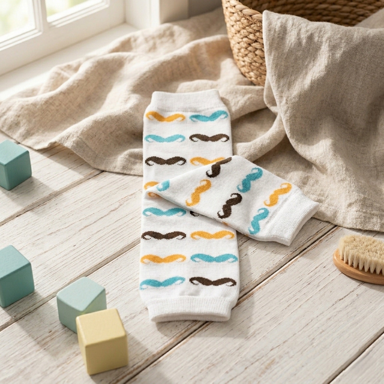 Wrapables Colorful Baby & Toddler Leg Warmers 1, Moustache White and Multicolored