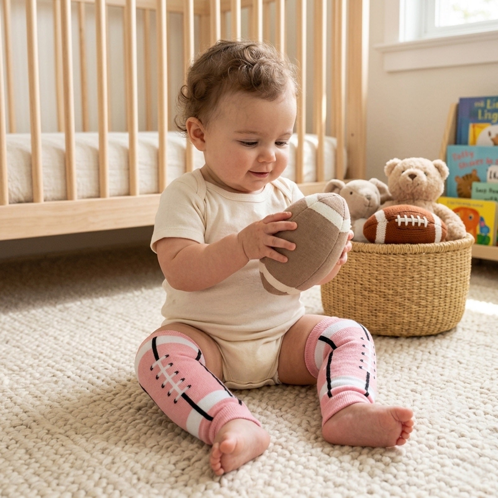 Wrapables Colorful Baby & Toddler Leg Warmers 1, Pink Football