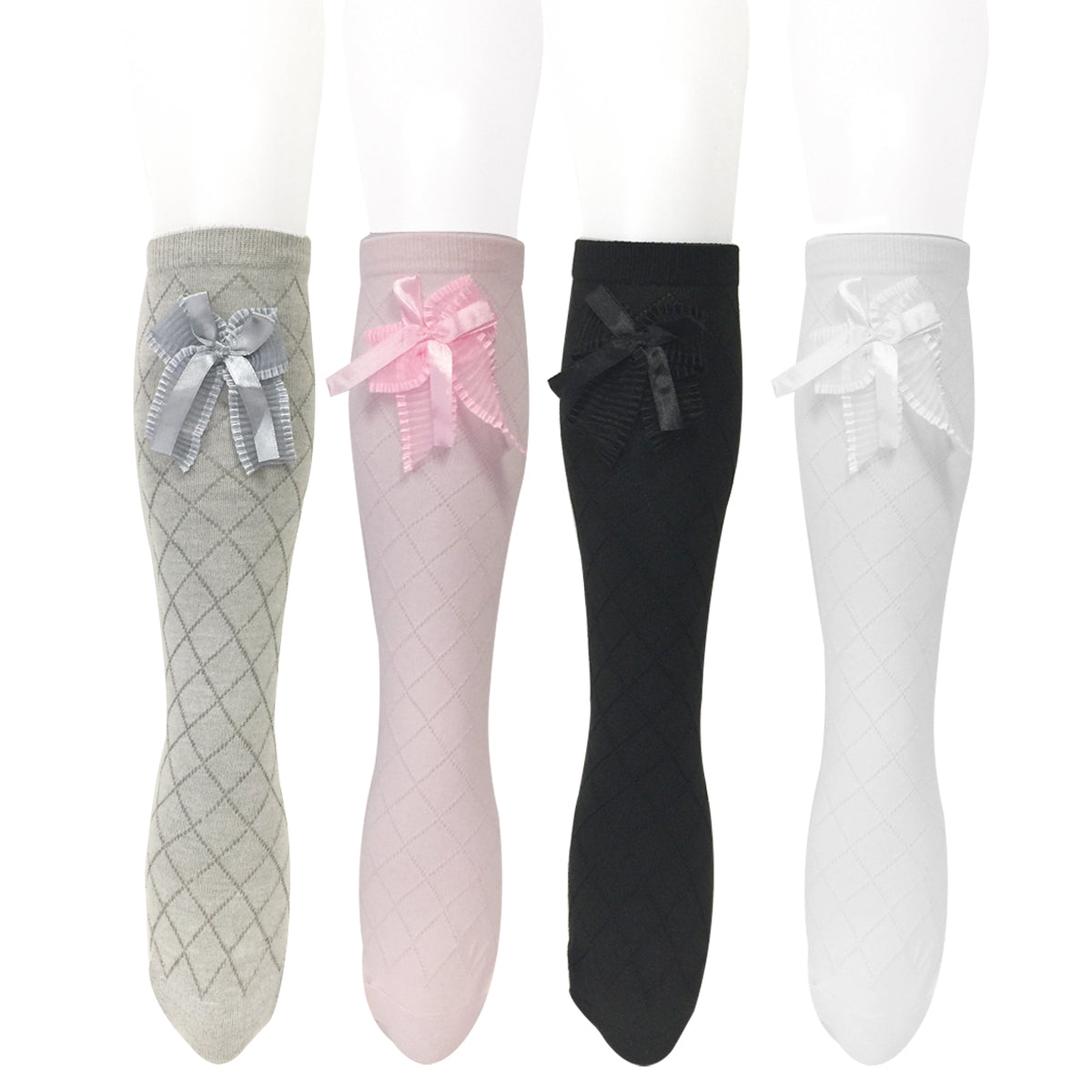 Wrapables Knee High Diamond Pattern Girl Socks (Set of 4)