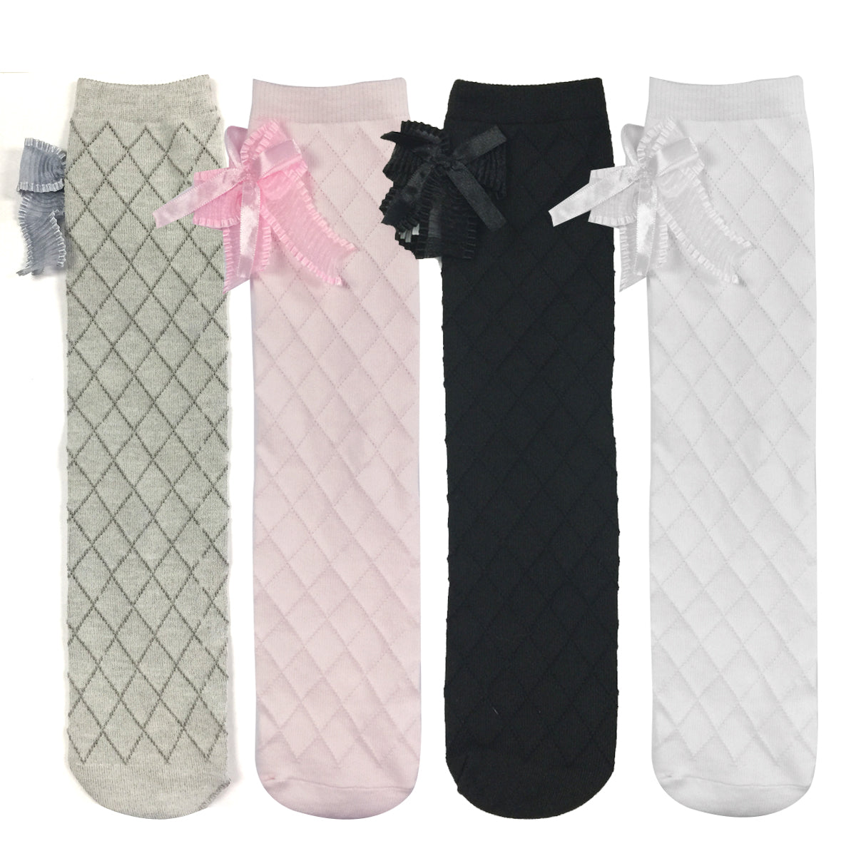 Wrapables Knee High Diamond Pattern Girl Socks (Set of 4)