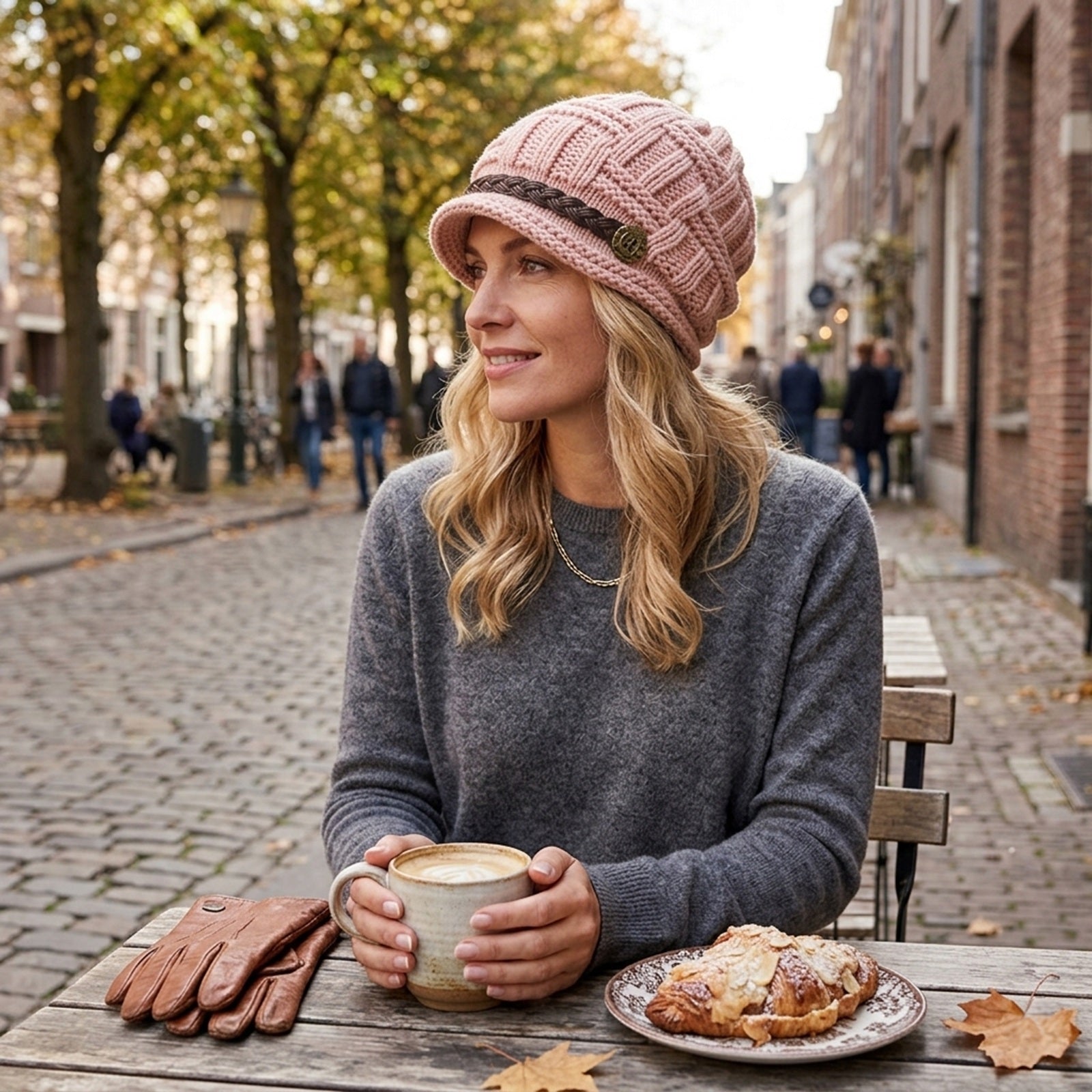 Wrapables Knitted Slouched Ski Cap, Pink