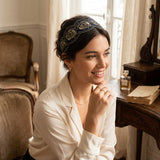 Wrapables Elegant Lace Headband with Gold Tone Threading, Blue