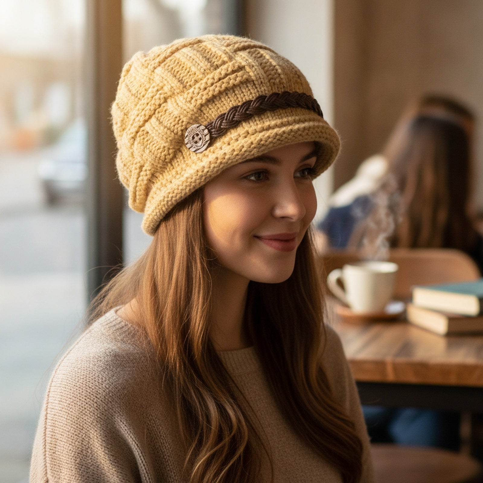 Wrapables Knitted Slouched Ski Cap, Caramel