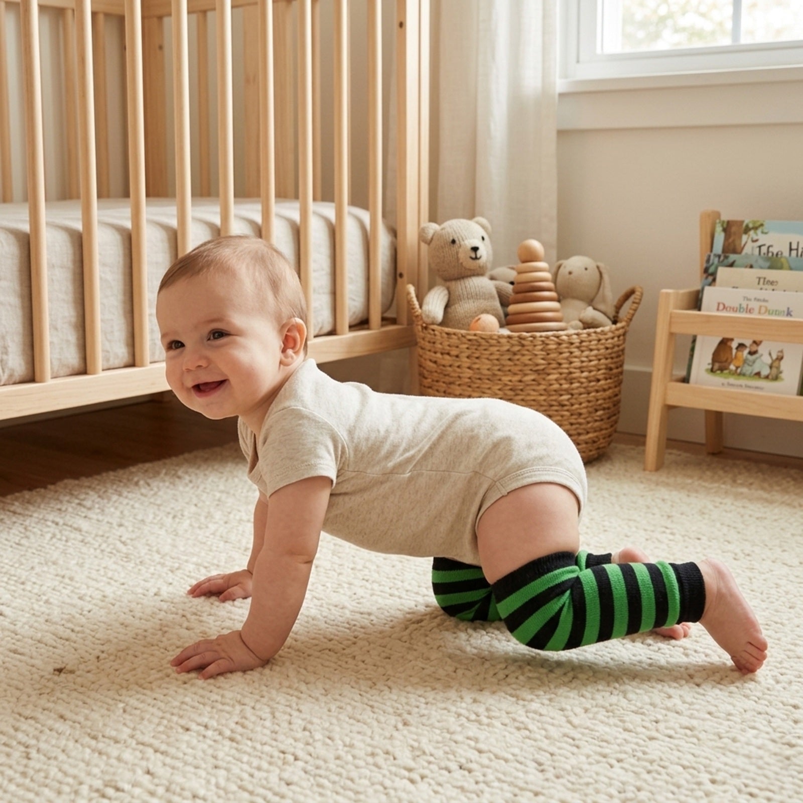 Wrapables Colorful Baby & Toddler Leg Warmers 1, Stripes Kelly Green and Black