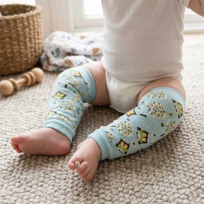 Wrapables Blue Baby Leg Warmers (Set of 3), Owls, Moustaches, Chevron