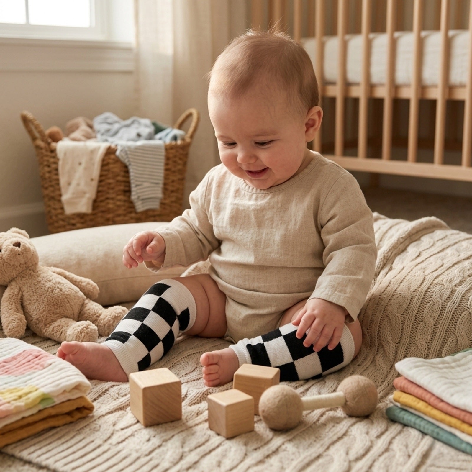 Wrapables Colorful Baby & Toddler Leg Warmers 2, Checkers Black and White