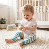 Wrapables Colorful Baby & Toddler Leg Warmers 2, Chevron Aqua and White