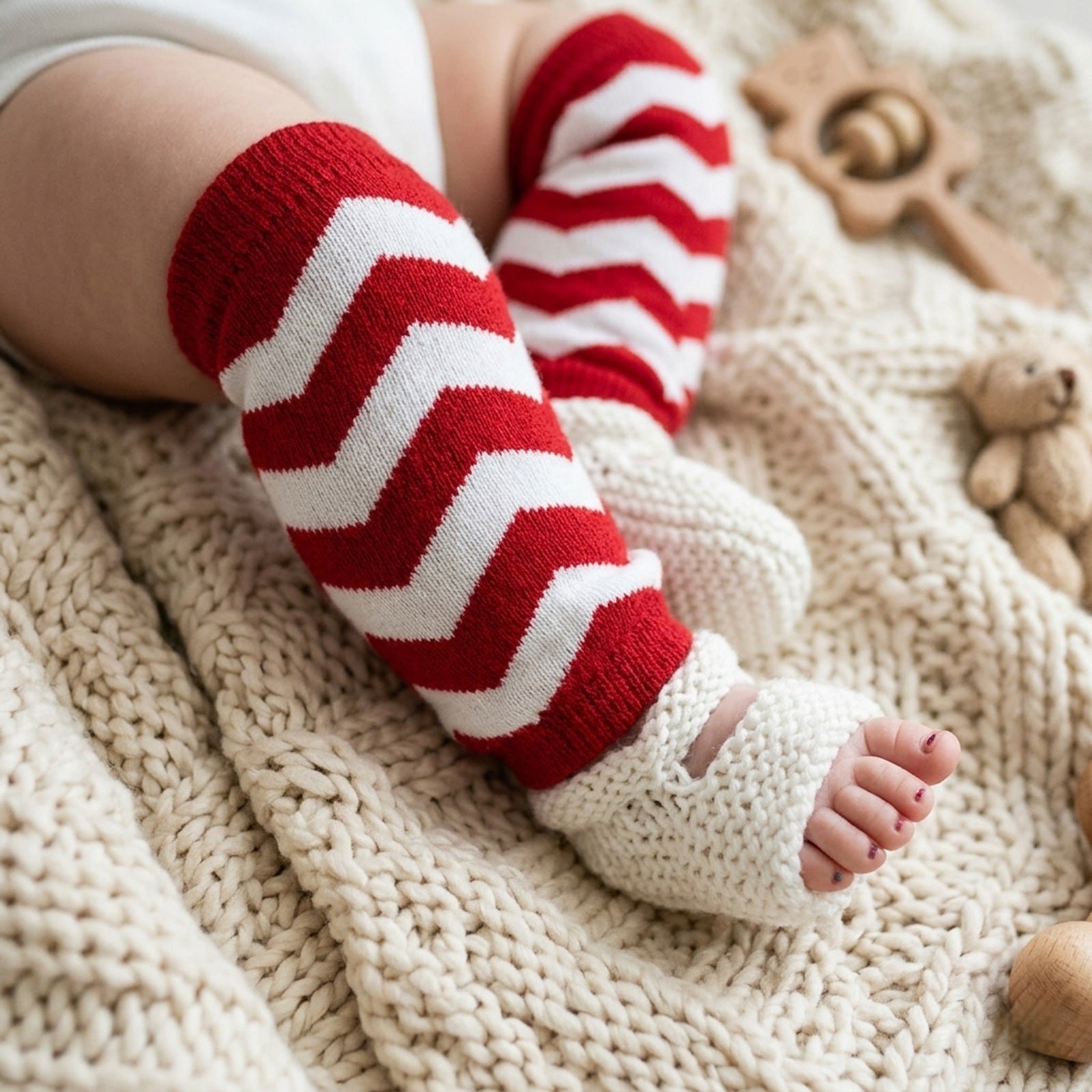 Wrapables Colorful Baby & Toddler Leg Warmers 2, Chevron Red and White