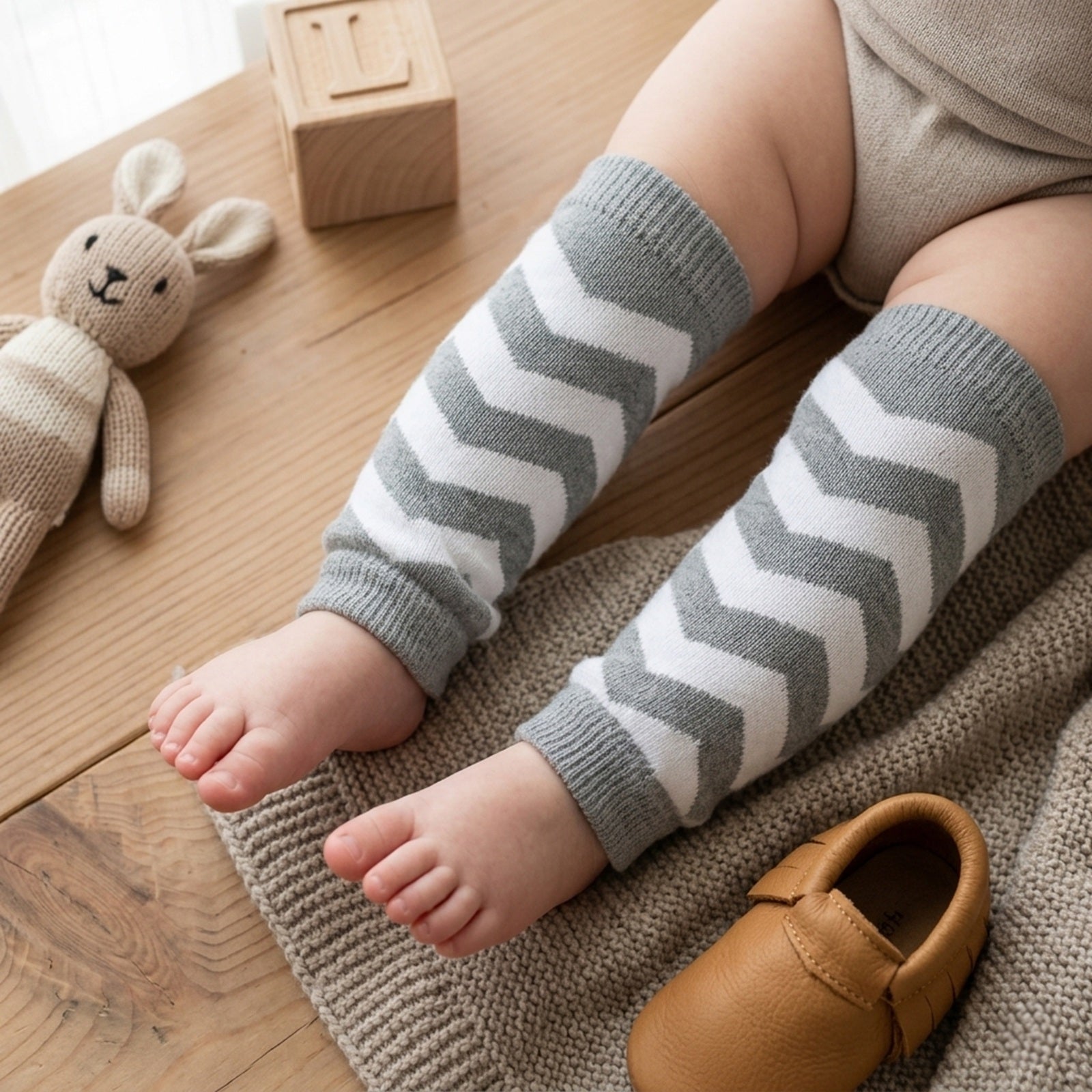 Wrapables Colorful Baby & Toddler Leg Warmers 2, Chevron Gray and White