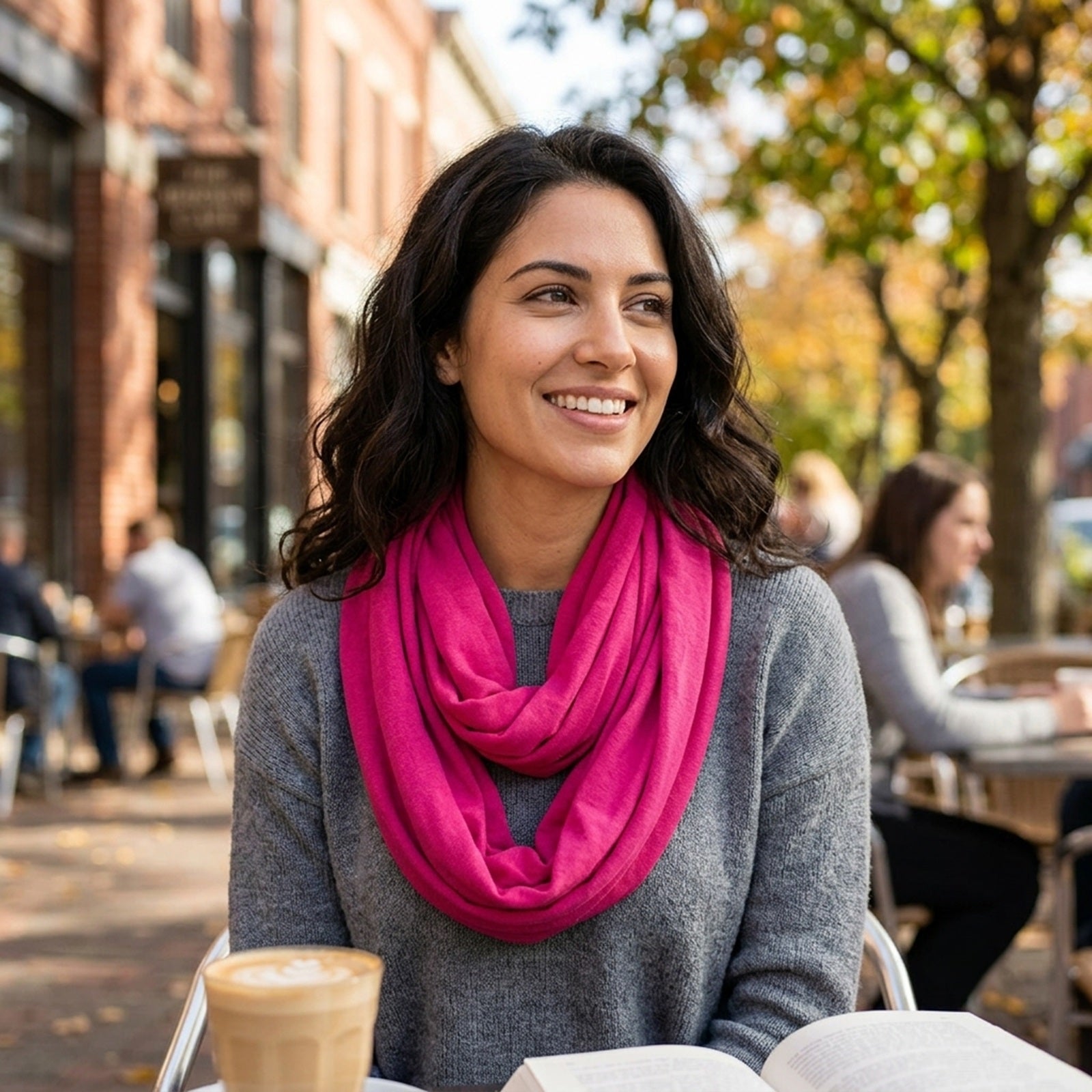 Wrapables Women's Soft Jersey Knit Infinity Scarf Solid Color, Hot Pink