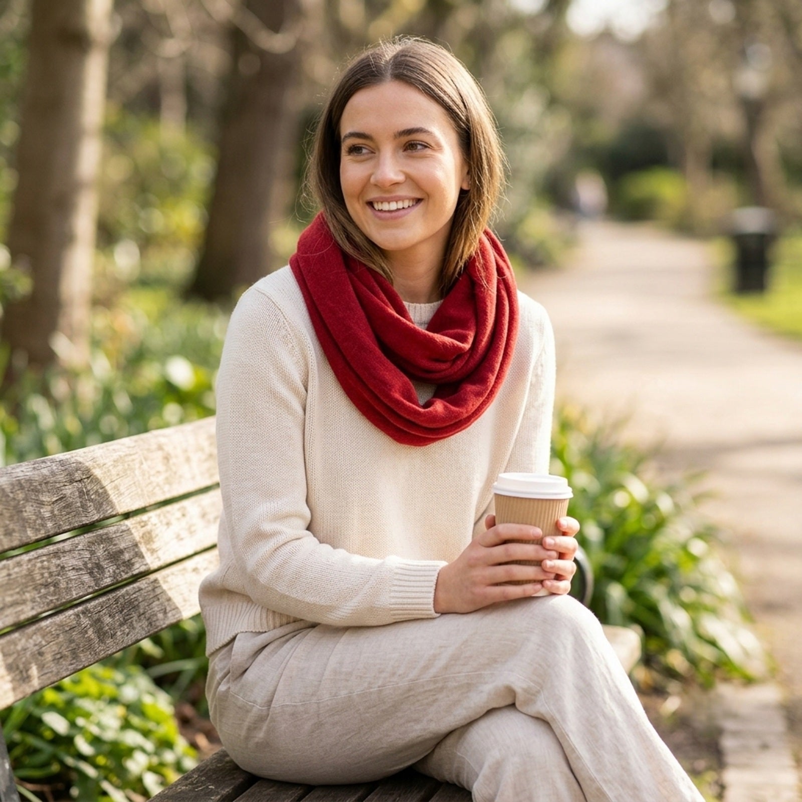 Wrapables Women's Soft Jersey Knit Infinity Scarf Solid Color, Red