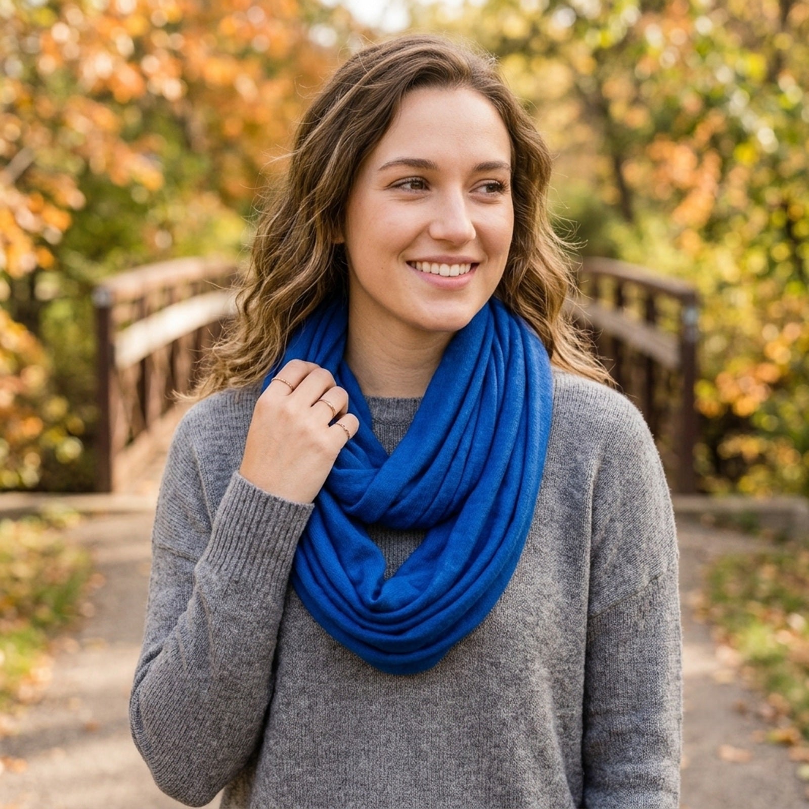 Wrapables Women's Soft Jersey Knit Infinity Scarf Solid Color, Royal Blue
