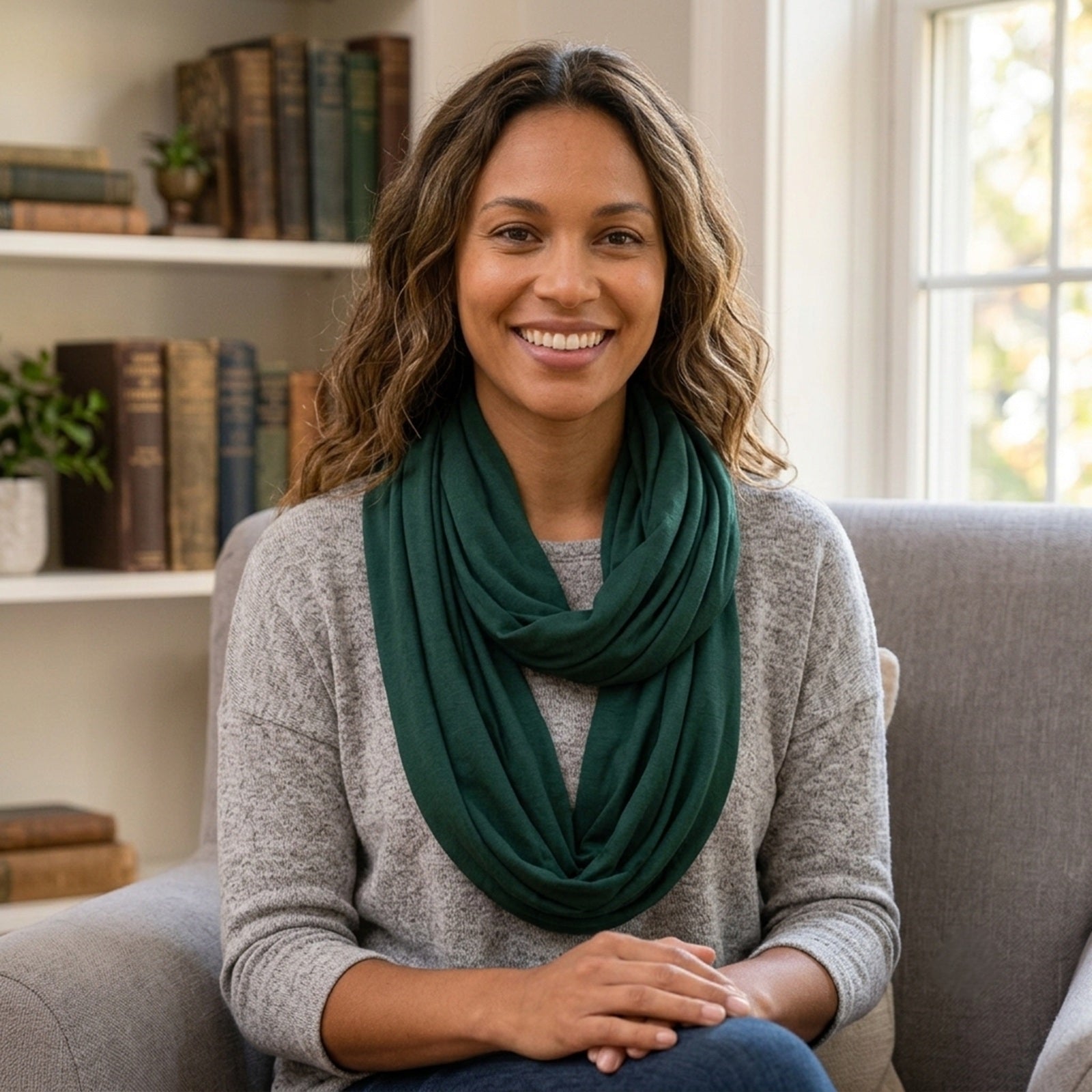 Wrapables Women's Soft Jersey Knit Infinity Scarf Solid Color, Dark Green