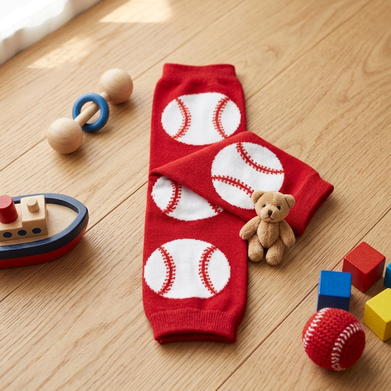 Wrapables Colorful Baby & Toddler Leg Warmers 2, Red Baseball
