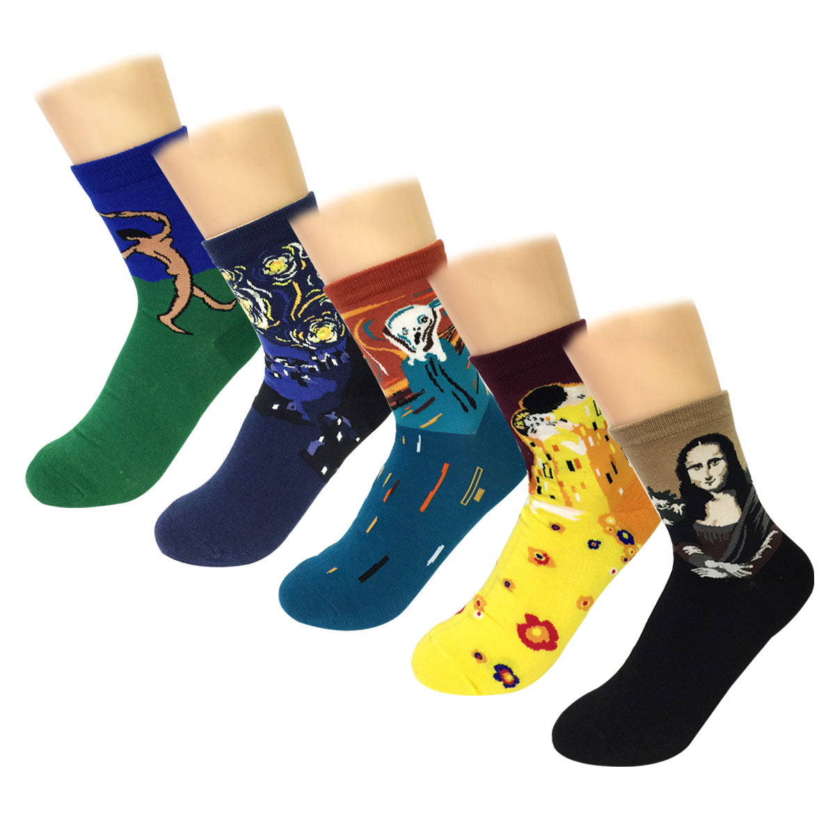 Wrapables Famous Painting Masterpiece Artwork Crew Socks (5 pairs), Collection 1