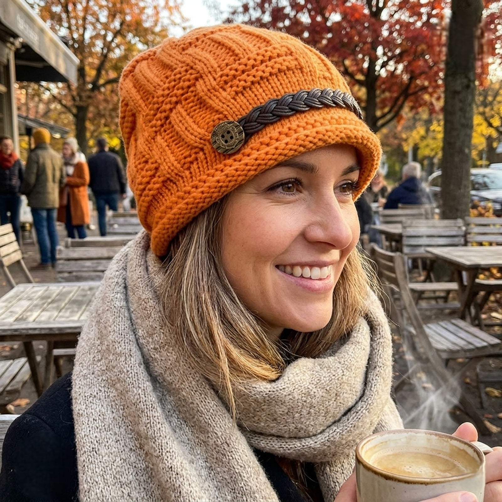 Wrapables Knitted Slouched Ski Cap, Orange