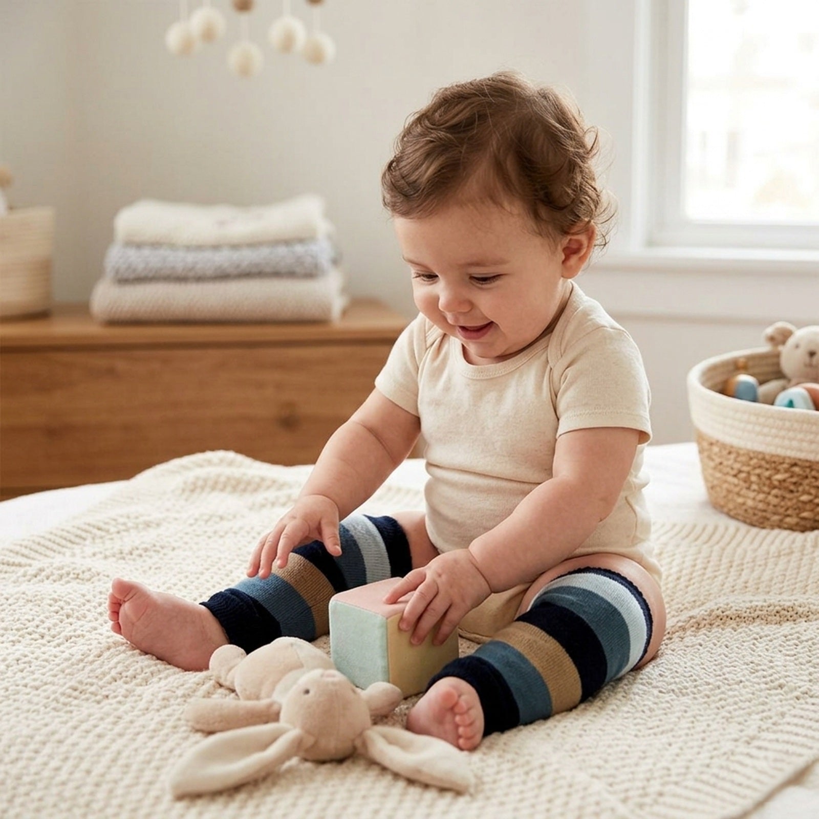 Wrapables Striped Leg Warmers for Baby and Toddler, Cool Blue