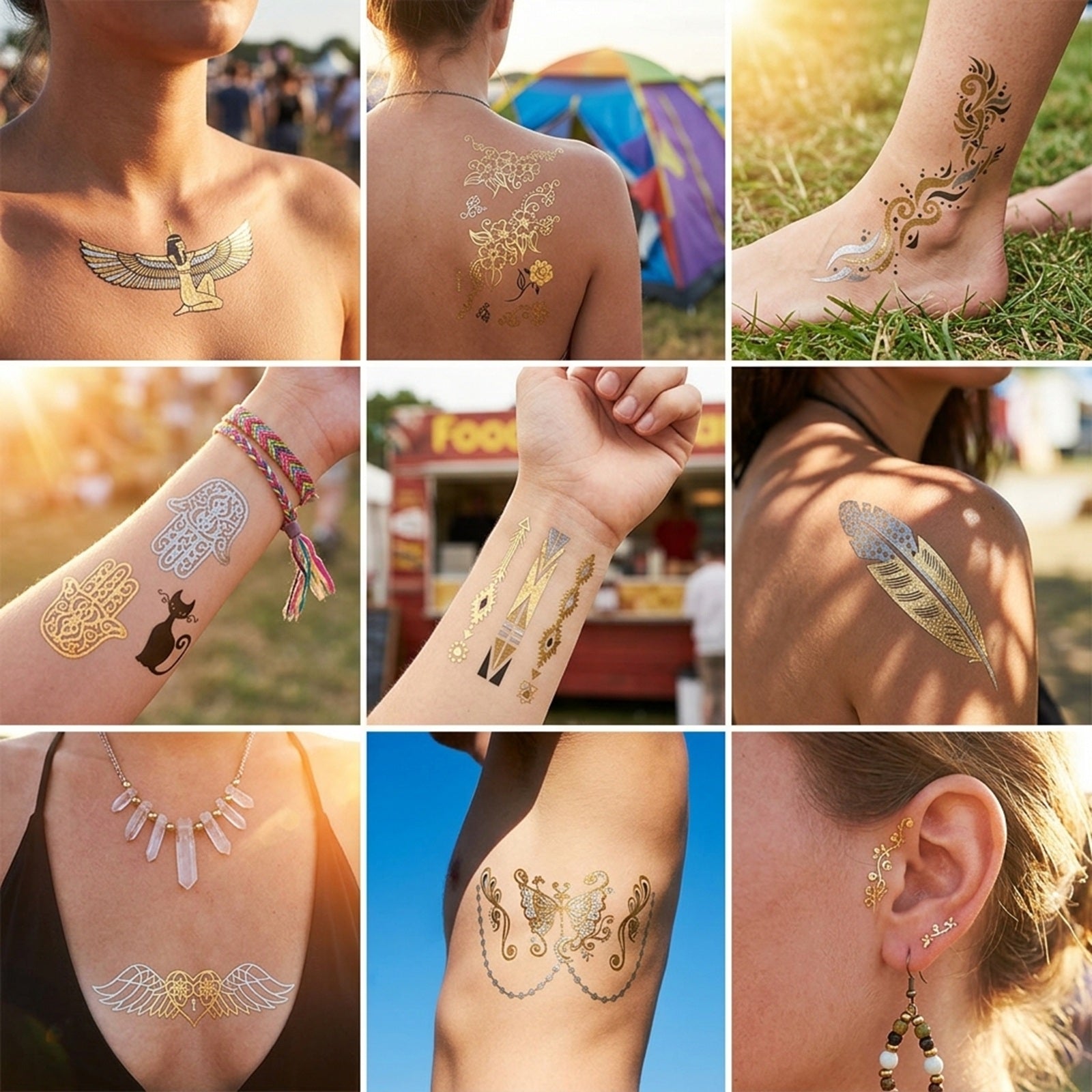 Wrapables Small Metallic Gold and Silver Temporary Tattoo Stickers