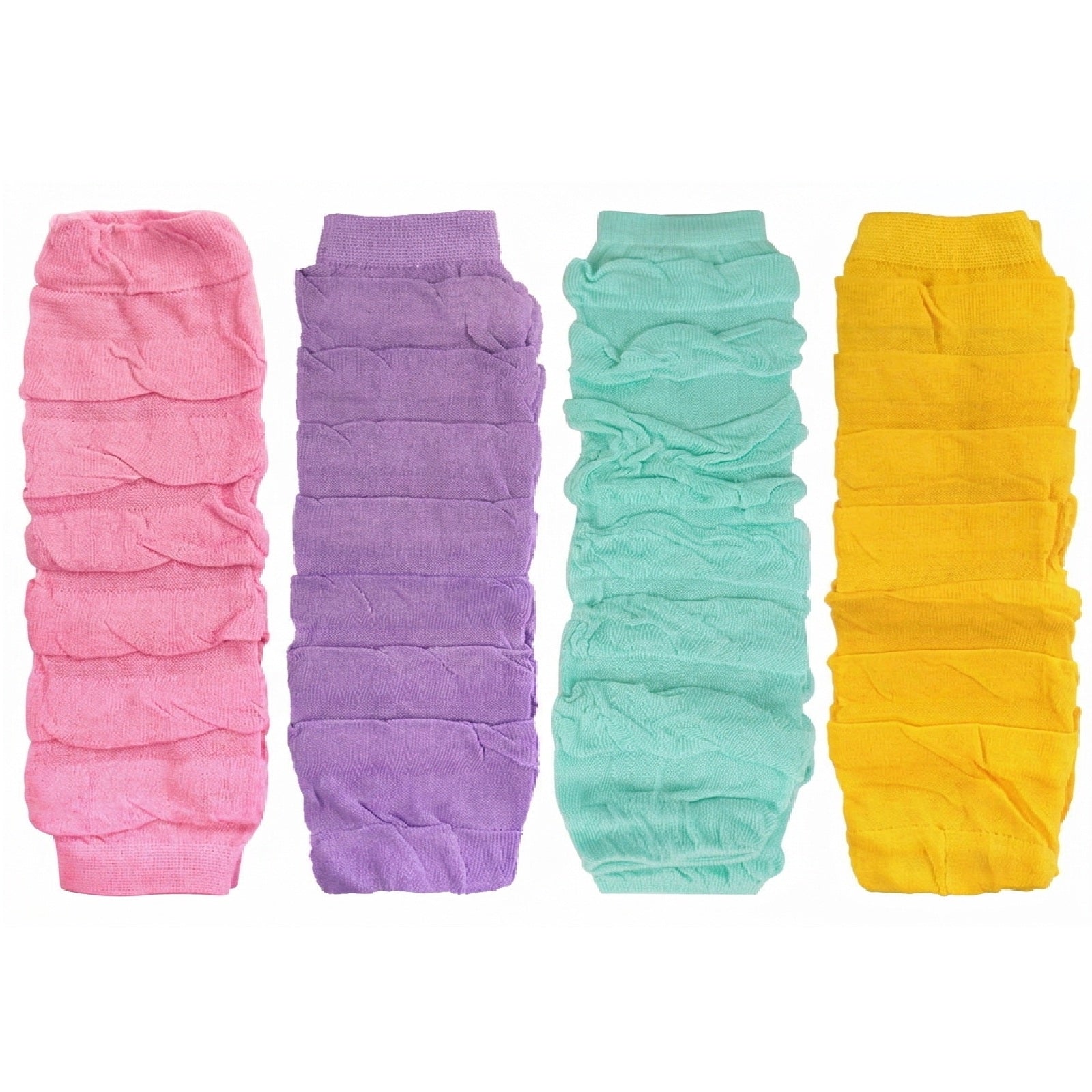 Wrapables Colorful Baby Leg Warmers Set of 4, Ruched Pink, Lavender, Light Green, Marigold