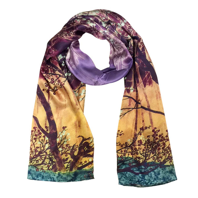 Wrapables Luxurious 100% Charmeuse Silk Long Scarf with Hand Rolled Edges, The Clearing