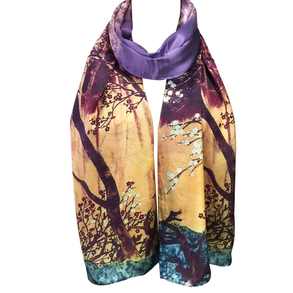 Wrapables Luxurious 100% Charmeuse Silk Long Scarf with Hand Rolled Edges, The Clearing