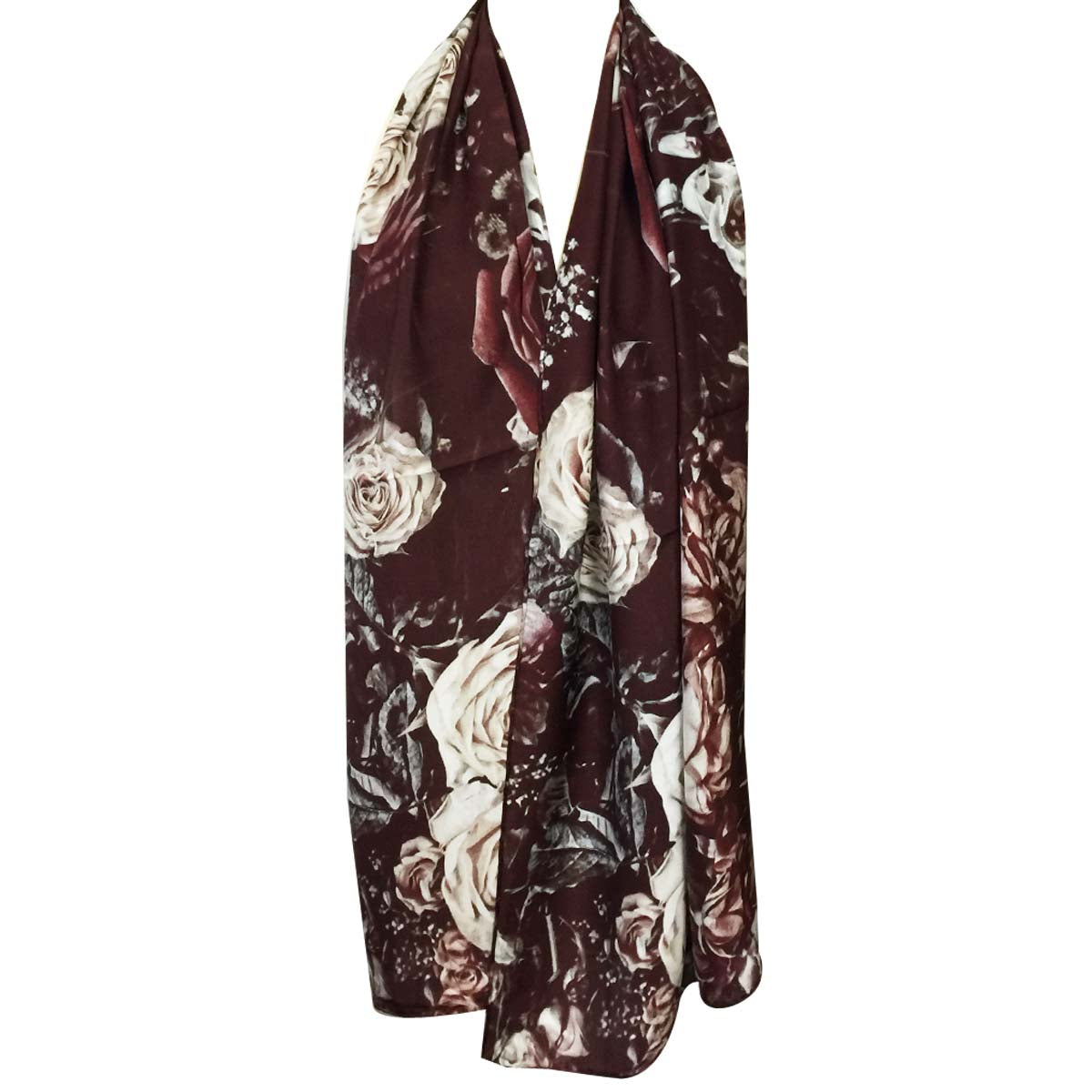 Wrapables Luxurious 100% Charmeuse Silk Long Scarf with Hand Rolled Edges, Evening Roses