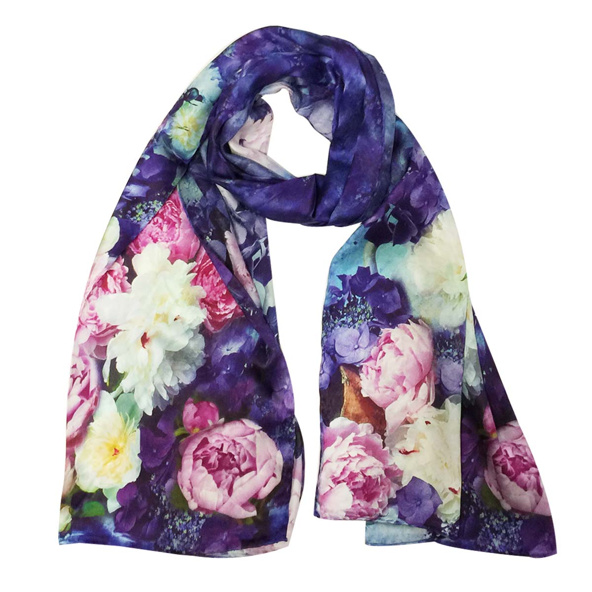 Wrapables Luxurious 100% Charmeuse Silk Long Scarf with Hand Rolled Edges, Floral Cascade